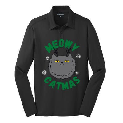 Have A Meowy Catmas Gift Silk Touch Performance Long Sleeve Polo