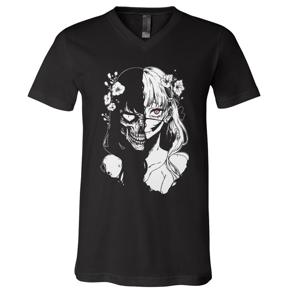 Horror Anime Manga Harajuku Gothic Grunge Aesthetic V-Neck T-Shirt