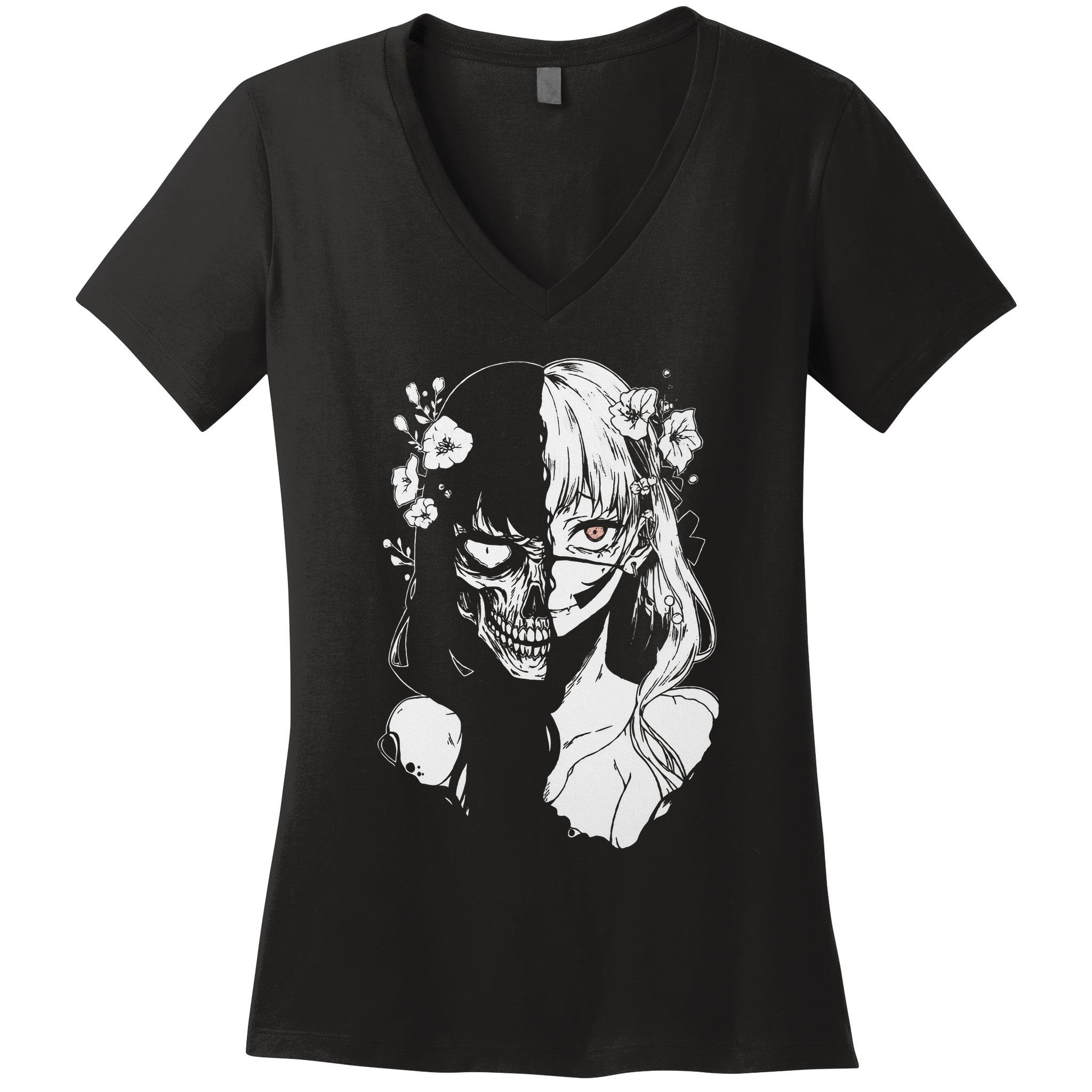 Horror Anime Manga Harajuku Gothic Grunge Aesthetic Women's V-Neck T-Shirt