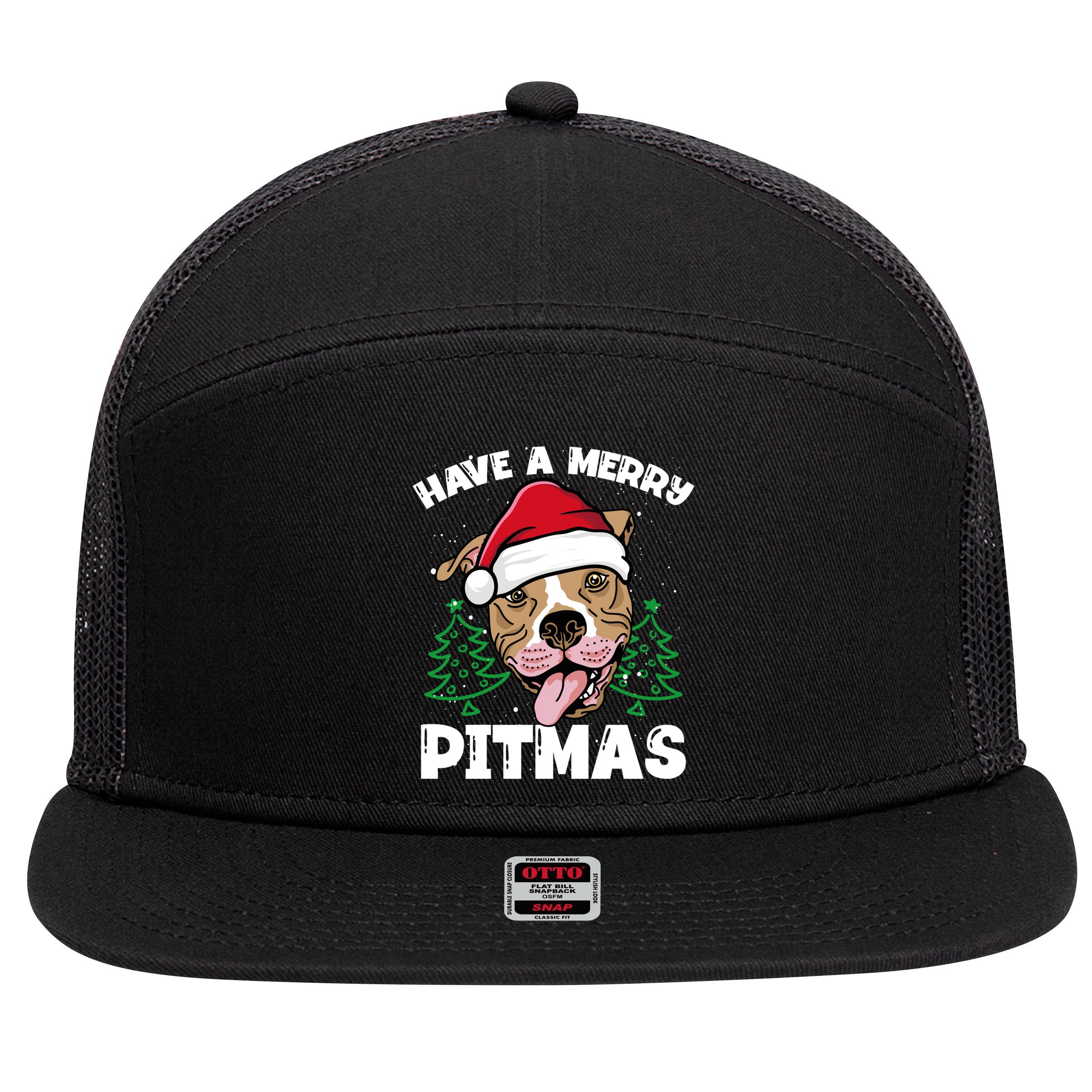 Have A Merry Pitmas Dog Owner Pitbull Dog Christmas Day Gift 7 Panel Mesh Trucker Snapback Hat