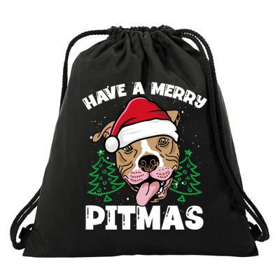 Have A Merry Pitmas Dog Owner Pitbull Dog Christmas Day Gift Drawstring Bag