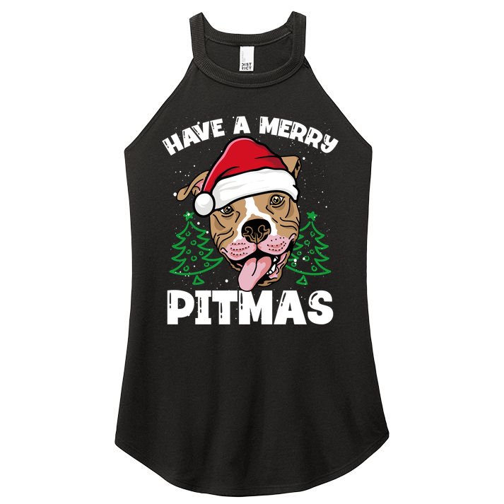 Have A Merry Pitmas Dog Owner Pitbull Dog Christmas Day Gift Women's Perfect Tri Rocker Tank