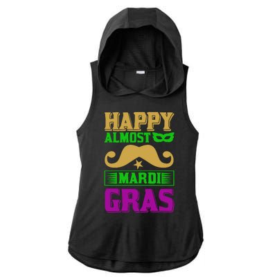 Happy Almost Mardi Gras Ladies PosiCharge Tri-Blend Wicking Draft Hoodie Tank