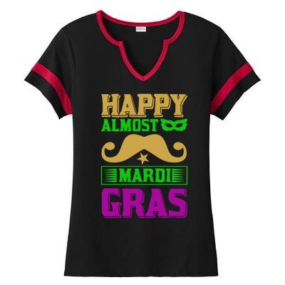 Happy Almost Mardi Gras Ladies Halftime Notch Neck Tee