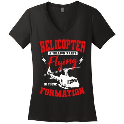 Helicopter A Million Parts Flying In Close Formation Heli Women's V-Neck T-Shirt