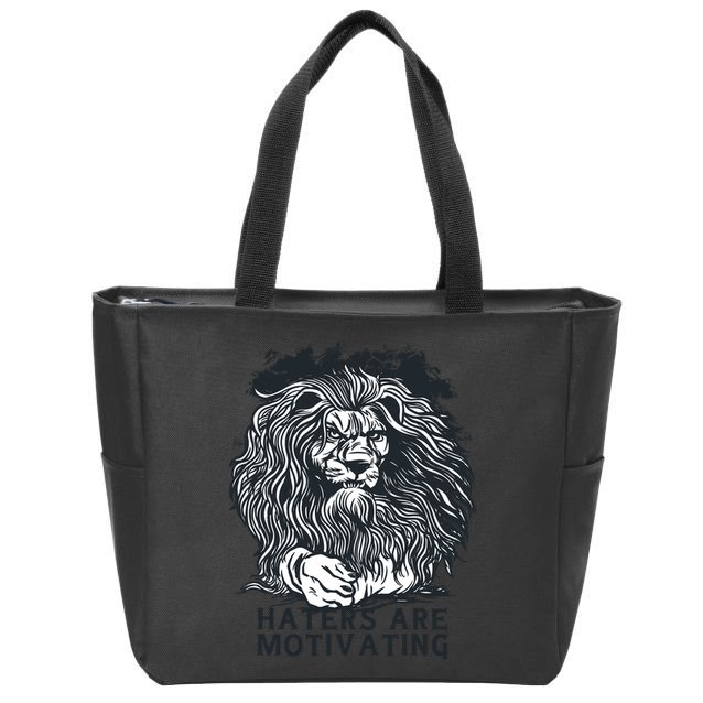 Haters Are Motivating Lion Quote Zip Tote Bag