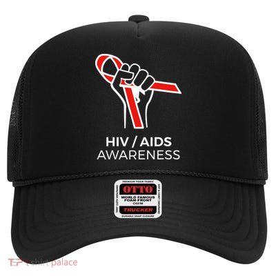 HIV Awareness Month Red Ribbon National AIDS Awareness High Crown Mesh Back Trucker Hat