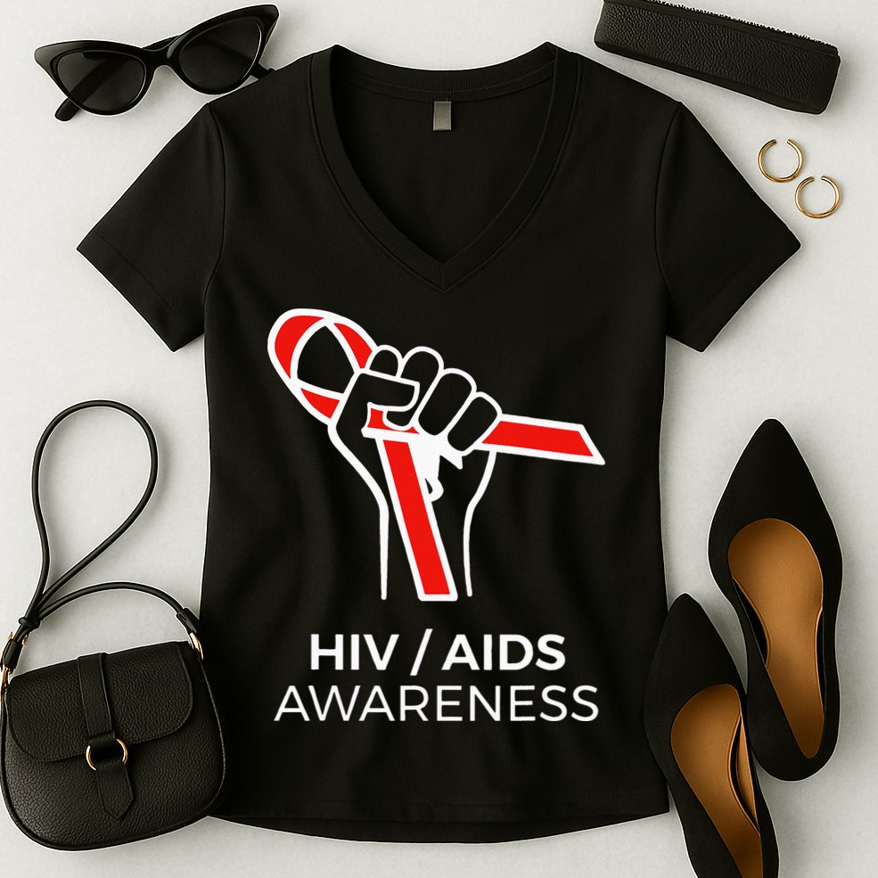 HIV Awareness Month Red Ribbon National AIDS Awareness Women's V-Neck T-Shirt