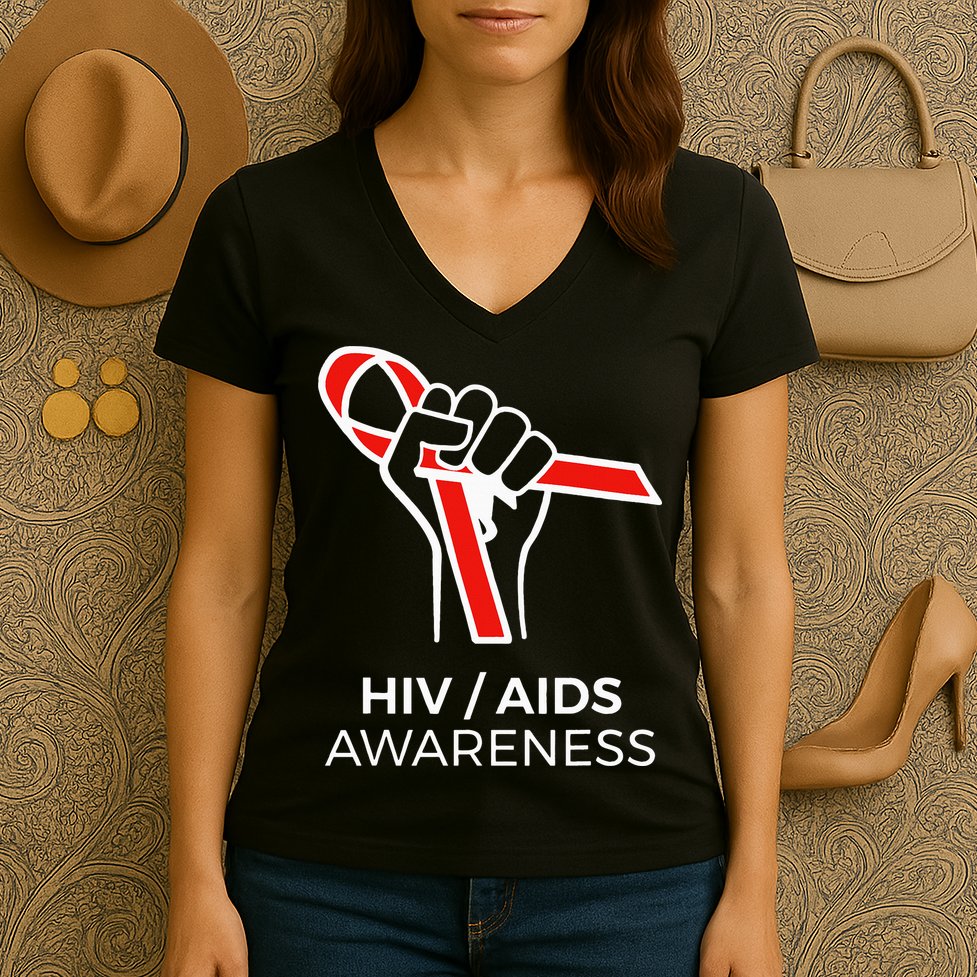 HIV Awareness Month Red Ribbon National AIDS Awareness Women's V-Neck T-Shirt