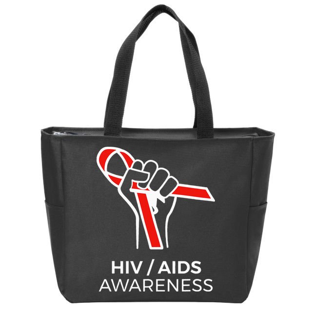 HIV Awareness Month Red Ribbon National AIDS Awareness Zip Tote Bag
