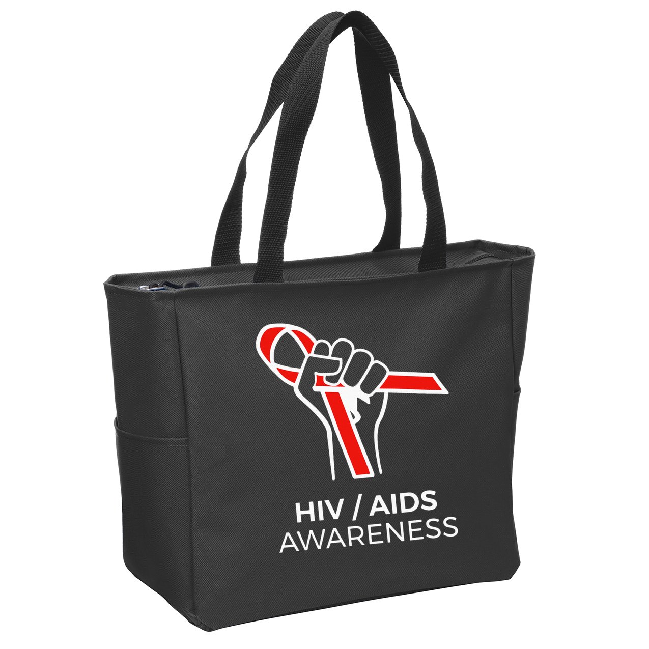 HIV Awareness Month Red Ribbon National AIDS Awareness Zip Tote Bag