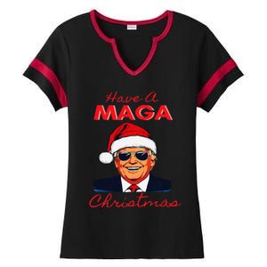 Have A Maga Christmas Humorous Pajamas Santa Ladies Halftime Notch Neck Tee