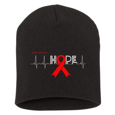 HOPE  Awareness Month Products Red Ribbon Stroke Awareness Short Acrylic Beanie