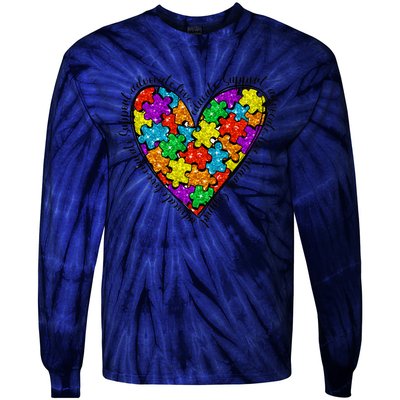 Heart Autism Mom Special Education Autism Awareness Tie-Dye Long Sleeve Shirt