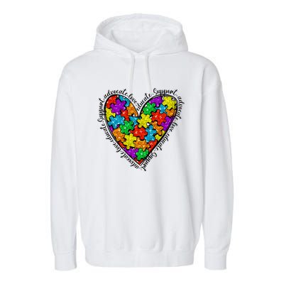 Heart Autism Mom Special Education Autism Awareness Garment-Dyed Fleece Hoodie