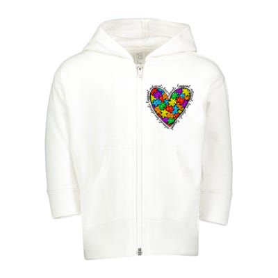 Heart Autism Mom Special Education Autism Awareness Toddler Zip Fleece Hoodie