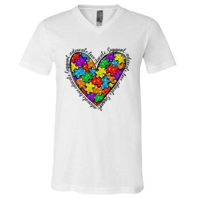 Heart Autism Mom Special Education Autism Awareness V-Neck T-Shirt