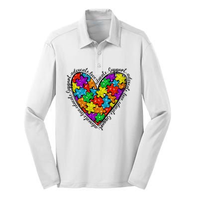 Heart Autism Mom Special Education Autism Awareness Silk Touch Performance Long Sleeve Polo