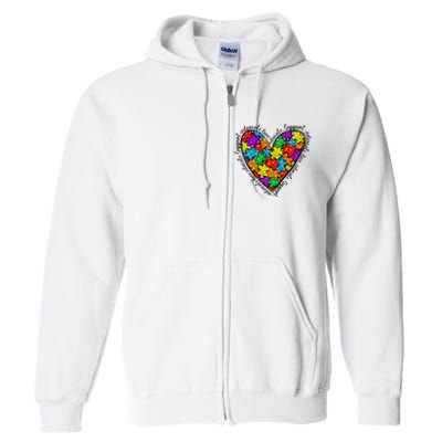 Heart Autism Mom Special Education Autism Awareness Full Zip Hoodie