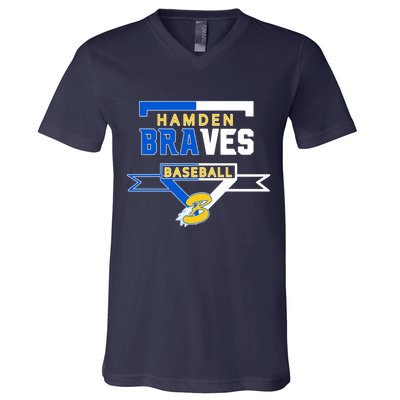 Hamden Braves Home Plate Baseball Fan V-Neck T-Shirt