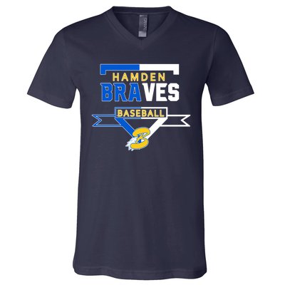 Hamden Braves Home Plate Baseball Fan V-Neck T-Shirt