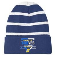 Hamden Braves Home Plate Baseball Fan Striped Beanie with Solid Band