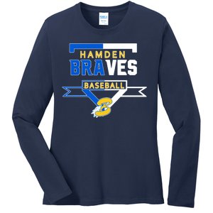 Hamden Braves Home Plate Baseball Fan Ladies Long Sleeve Shirt