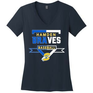 Hamden Braves Home Plate Baseball Fan Women's V-Neck T-Shirt