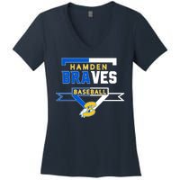 Hamden Braves Home Plate Baseball Fan Women's V-Neck T-Shirt