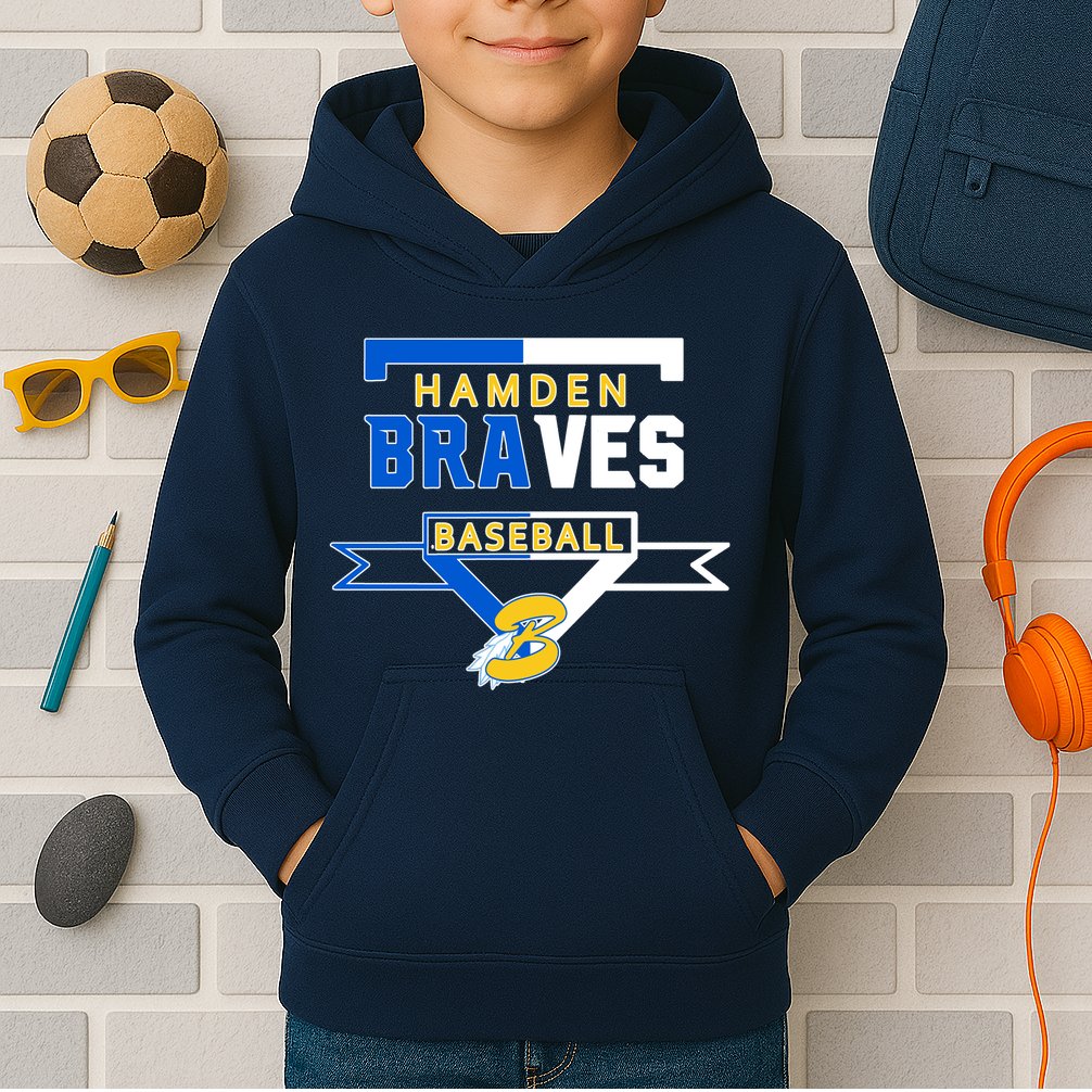 Hamden Braves Home Plate Baseball Fan Kids Hoodie