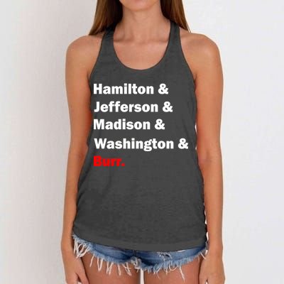 Hamilton & Jefferson & Madison & Washington & Burr. Women's Knotted Racerback Tank