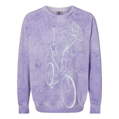 Hammerhead Shark Riding Bicycle Colorblast Crewneck Sweatshirt