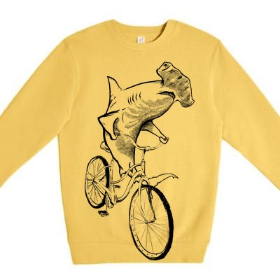 Hammerhead Shark Riding Bicycle Premium Crewneck Sweatshirt