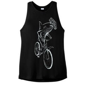 Hammerhead Shark Riding Bicycle Ladies PosiCharge Tri-Blend Wicking Tank