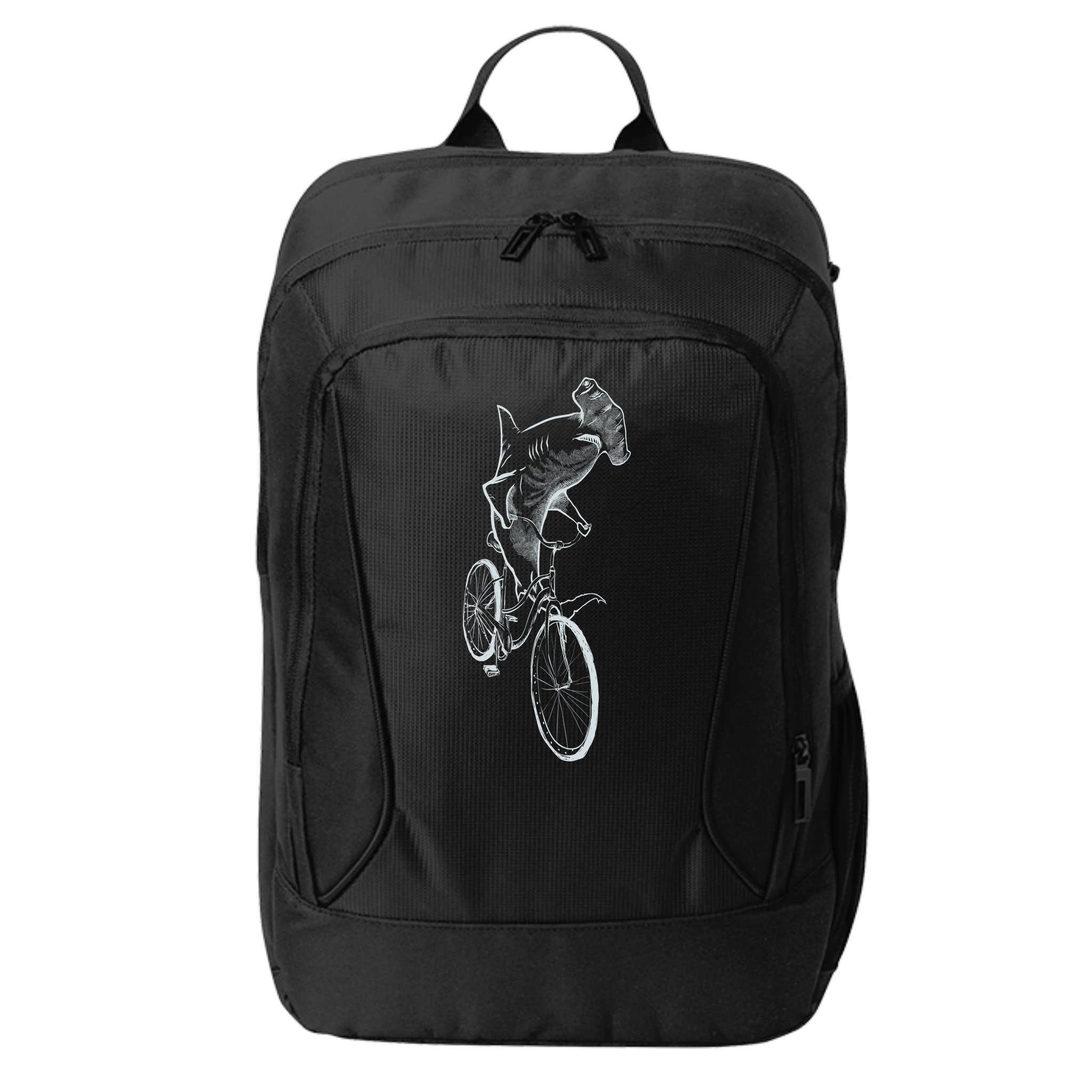 Hammerhead Shark Riding Bicycle City Backpack