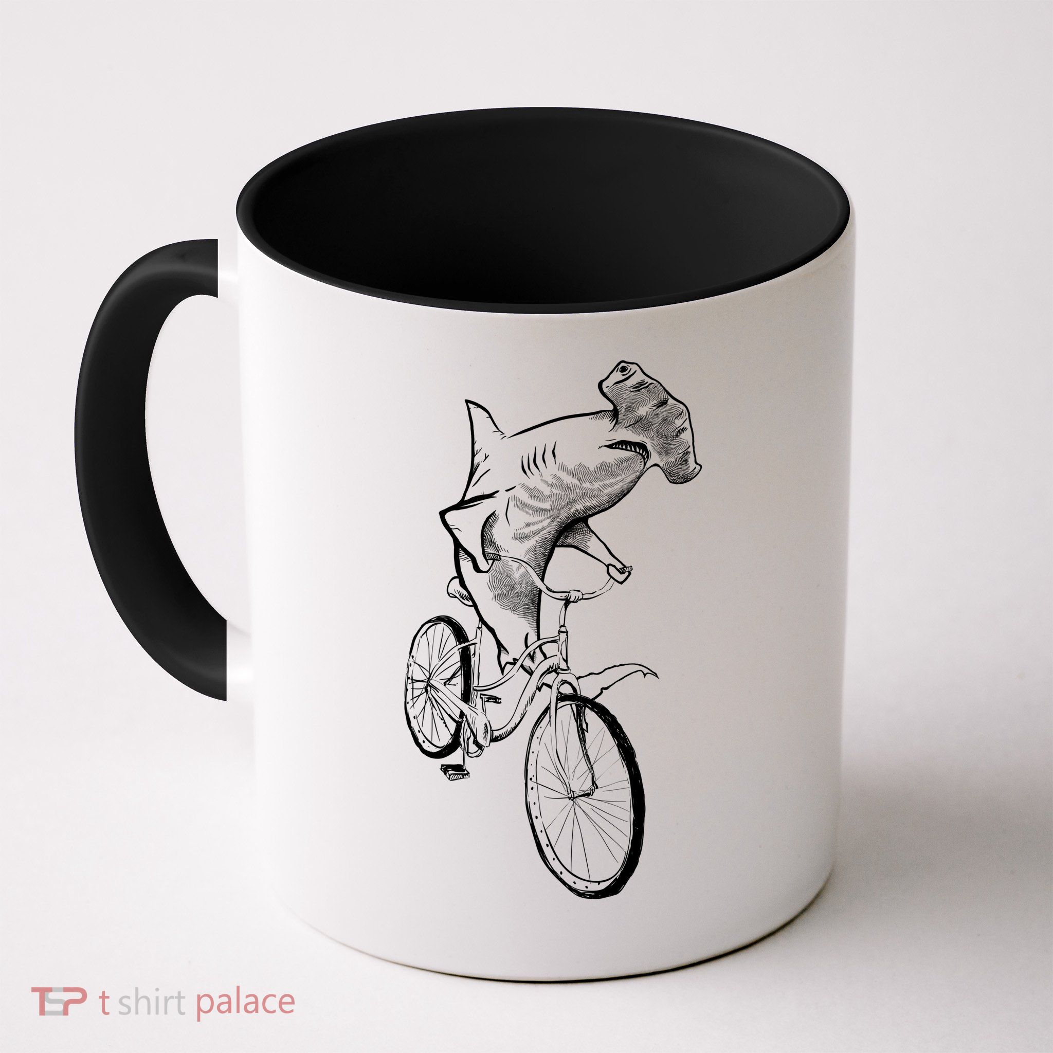 Hammerhead Shark Riding Bicycle Mug