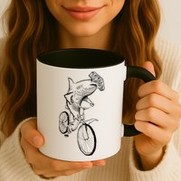 Hammerhead Shark Riding Bicycle Mug
