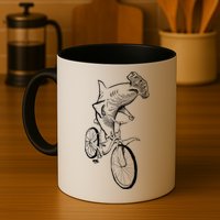 Hammerhead Shark Riding Bicycle Mug
