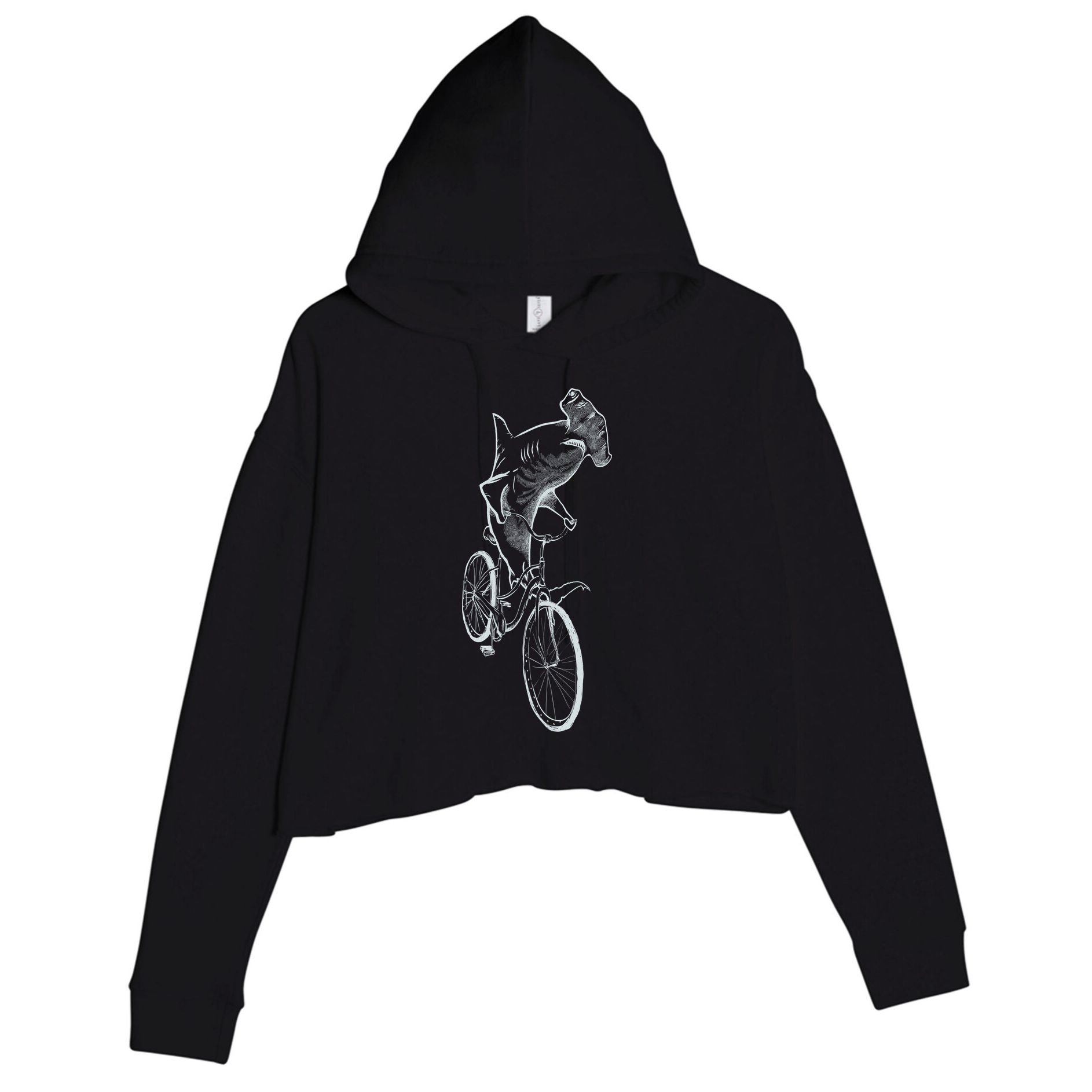 Hammerhead Shark Riding Bicycle Crop Fleece Hoodie