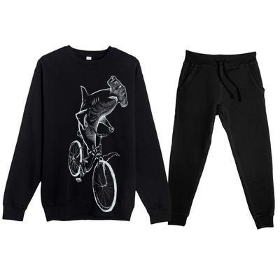 Hammerhead Shark Riding Bicycle Premium Crewneck Sweatsuit Set