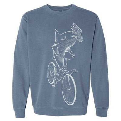 Hammerhead Shark Riding Bicycle Garment-Dyed Sweatshirt