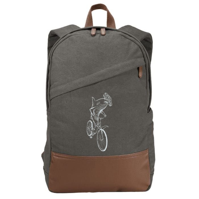 Hammerhead Shark Riding Bicycle Cotton Canvas Backpack