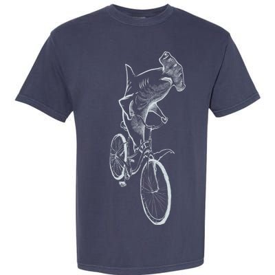 Hammerhead Shark Riding Bicycle Garment-Dyed Heavyweight T-Shirt