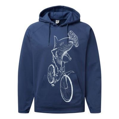 Hammerhead Shark Riding Bicycle Performance Fleece Hoodie