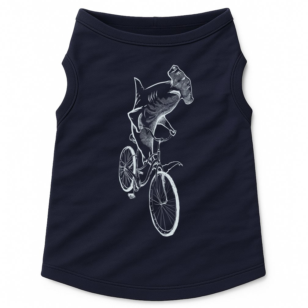 Hammerhead Shark Riding Bicycle Doggie Tank