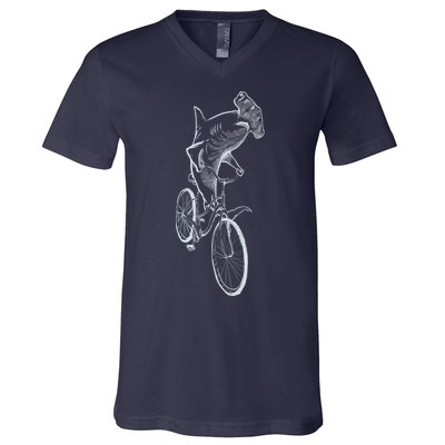 Hammerhead Shark Riding Bicycle V-Neck T-Shirt