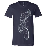 Hammerhead Shark Riding Bicycle V-Neck T-Shirt