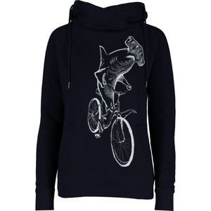 Hammerhead Shark Riding Bicycle Womens Funnel Neck Pullover Hood