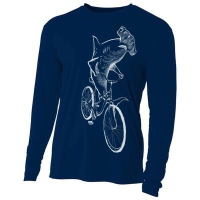 Hammerhead Shark Riding Bicycle Cooling Performance Long Sleeve Crew