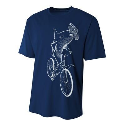 Hammerhead Shark Riding Bicycle Performance Sprint T-Shirt